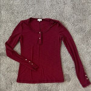 Ribbed Henley Long-Sleeve Top - Burgundy